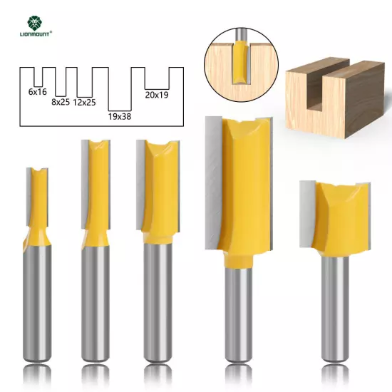 8mm Shank 5PCS Straight Router Bits Set 2Flutes Woodworking Cutter