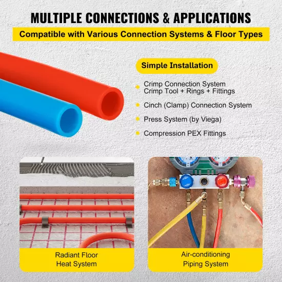 VEVOR 1/2" 600' 2 Coils 300 Red & 300 Blue PEX Tubing Certified Oxygen Barrier