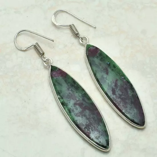 Ruby Zoisite Handmade Drop Dangle Earrings Jewelry Gift For Her 2.24" AE-54304