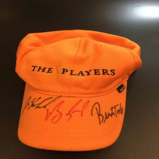 The Players Club TPC Sawgrass Baseball Hat Golf Cap Orange Autographed 3 Sigs