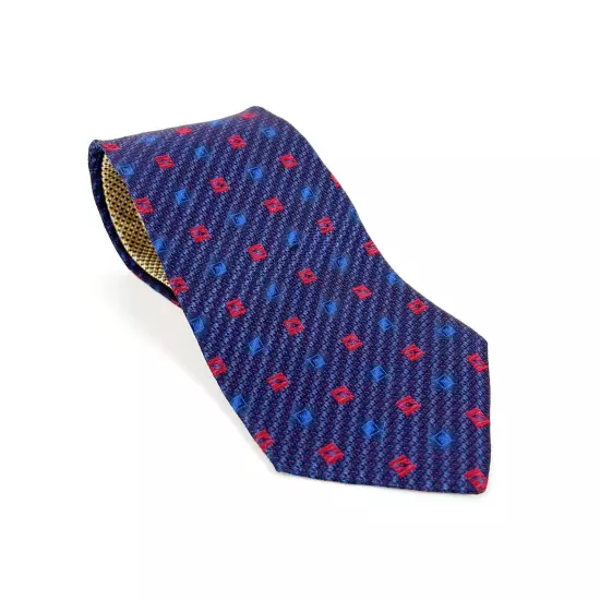 Tommy Hilfiger Necktie Blue Red Geometric Pattern Mens Silk Tie Preppy VINTAGE