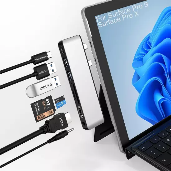 Surface Pro 9 Accessories, 9 Docking Station with 4K HDMI, Silver 