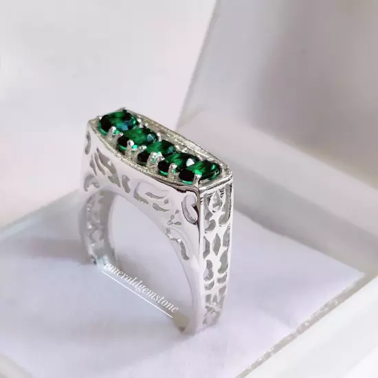 Natural Emerald Men's Ring, 925 Sterling-Silver Ring, Wedding Ring For Him Gifts