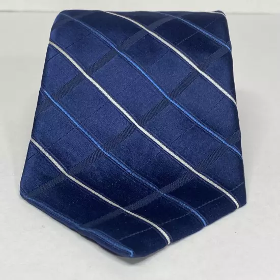 DKNY Blue 100% Silk Men’s Neck Tie Geometric Classic Adult Size Made In USA S66