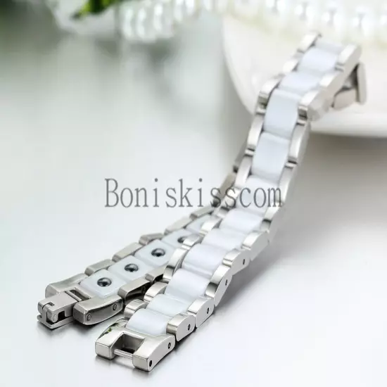 13mm Wide Men's Ceramic Link Stainless Steel Power Therapy Magnetic Bracelet