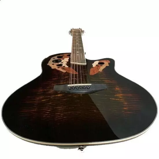 NEW 12 STRING FLAMED ACOUSTIC/ELECTRIC OVAT. STYLE ROUND BACK GUITAR