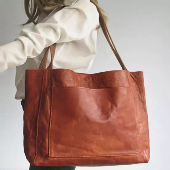 Soft Leather Tote Shoulder Bag, Waxed Leather Large Capacity Vintage Handbag Bag