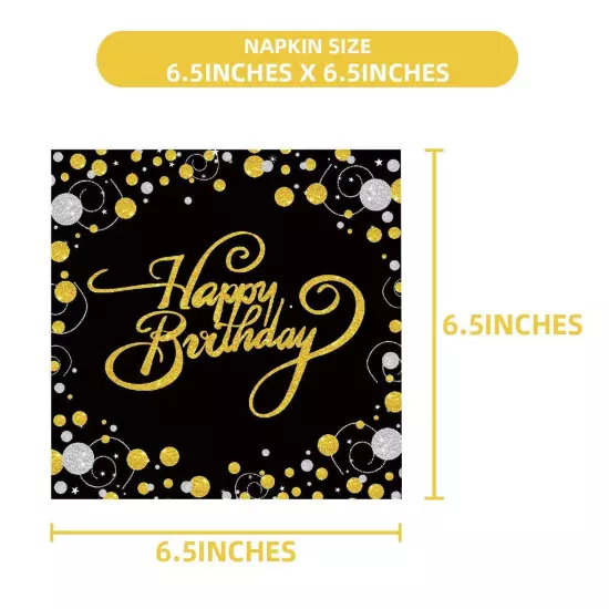 Birthday Party Cocktail Napkins - 100 Pack Gold Foil Happy Birthday Disposabl...