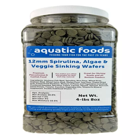 12mm - 1/2" Spirulina, Algae & Veggie Sinking Wafers for Bottom Feeders. WL-JAR