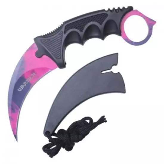 Karambit Tactical Neck Knife Wartech 2.5" Pink Purple Blade Tactical Slim Sheath