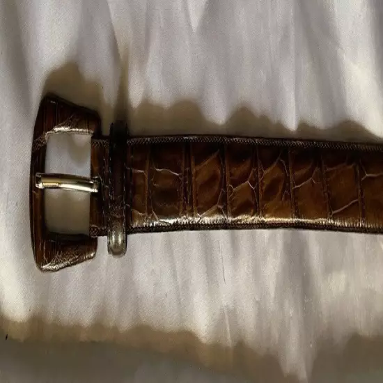 ANNE TAYLOR LOFT Women's Brown Croc Stamped Leather Belt