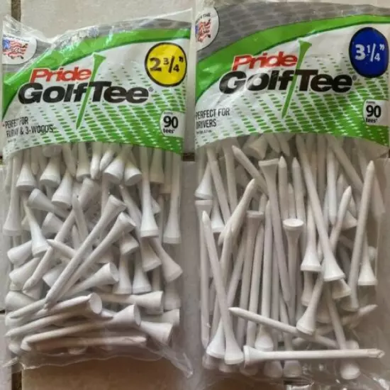 PACK OF 2 White Golf Tees, 1 Pack 2-3/4 90 count & 1 Pack 3-1/4 90 Count