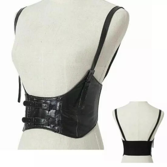 Sexy Faux Leather Women Zipper Waist Underbust Corset Belt Vest Bustier Harness