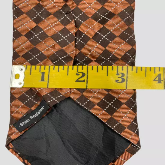 Croft & Barrow Copper Brown Geometric Diamonds Silk Necktie Tie Men's 3.2" x 57"