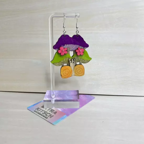 Mushroom Earrings - Blacklight Neon Colorful Festival Rave Handmade