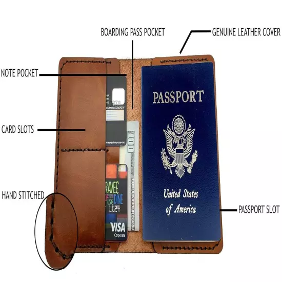 Genuine Full Grain Leather Passport Cover Field Notes Brown color leather 