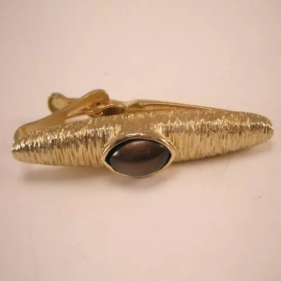 2-1/4" Gold Tone & Root Beer Brown Cabochon Vintage SWANK Tie Bar Clip