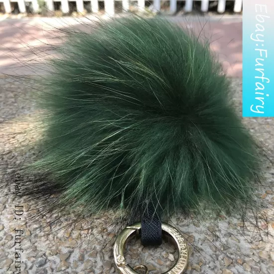 Large Real Raccoon Fur Ball Keychain Fox Fur Bag Charm Pendant Snap Button