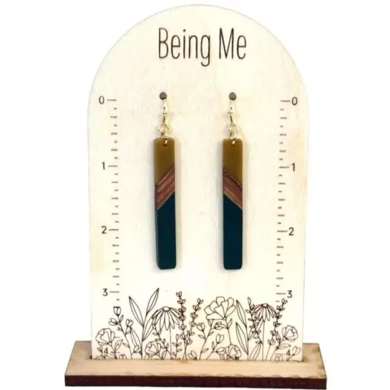 Bohemian Olive Green Resin & Wood Bar Earrings NEW