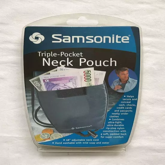 Samsonite Neck Pouch Passport ID Holder 3-Pocket Gray Travel Vintage 2002 NEW