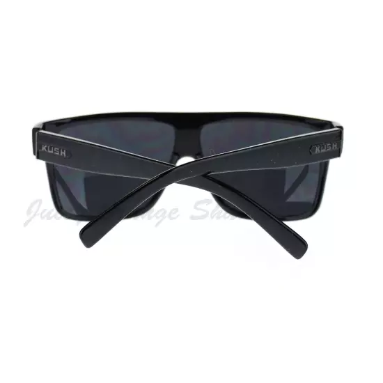 KUSH Men's Sunglasses Flat Top Square Frame Black Dark Lens