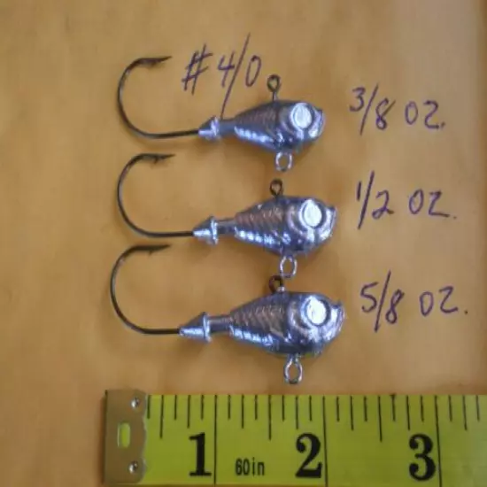 27 PCS. ULTRA MINNOW JIG LURE 5/8,1/2,3/8 OZ. #4/0 WITH TWO EYES/UNPAINTED 9 EA.