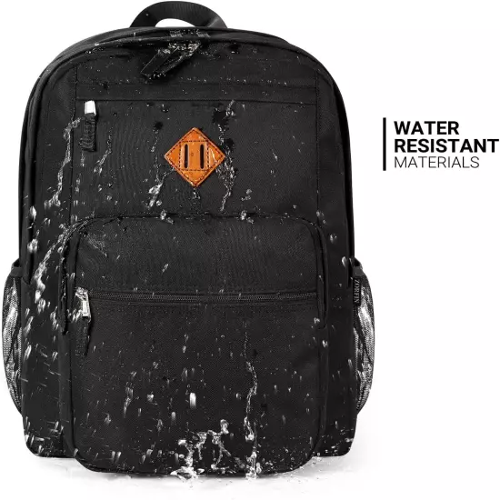 26L Black Backpack for School, College, and Travel: Water Resistant Bookbag