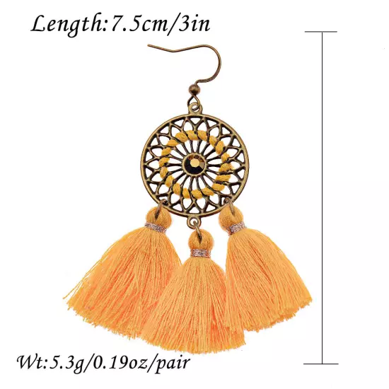 Fashion Women Bohemian Earrings Long Tassel Fringe Drop Dangle Ear Stud Jewelry