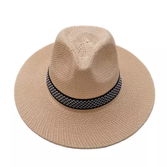 Men Women Straw Jazz Fedora Hat Trilby Cuban Sun Cap Panama Short Brim Summer S