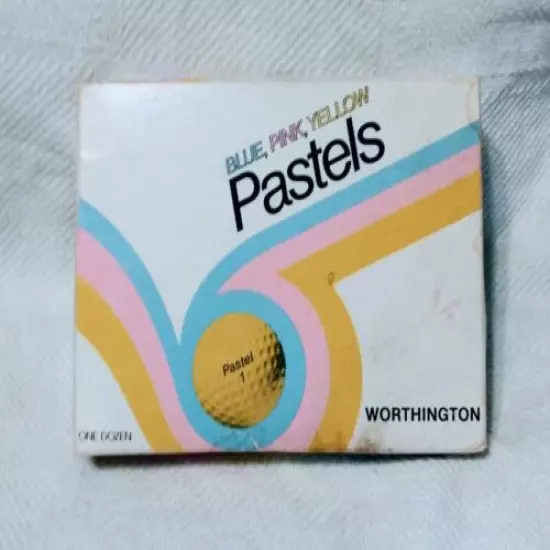 NIB NOS Vtg Worthington Pastels Blue Pink Yellow Golf Balls Dozen With Box