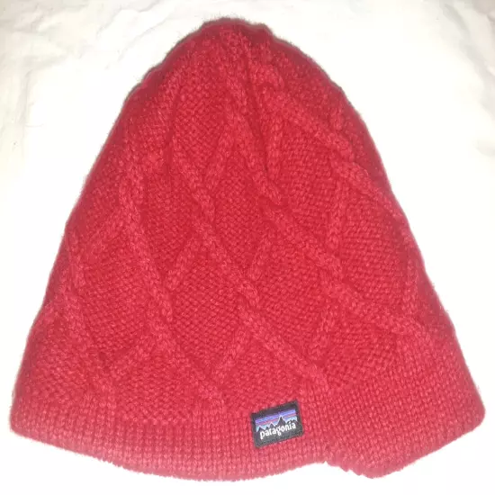 Patagonia red knit lined merino wool-blend beanie womens one-size