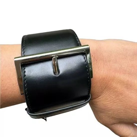 NWT***PRADA Black Leather Wide Cuff Wrist Buckle****$685