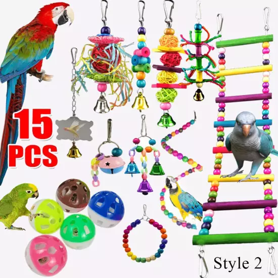 Parrot Toys Set Metal Rope Ladder Takraw Ball Ring Colorful Bell Training Toy