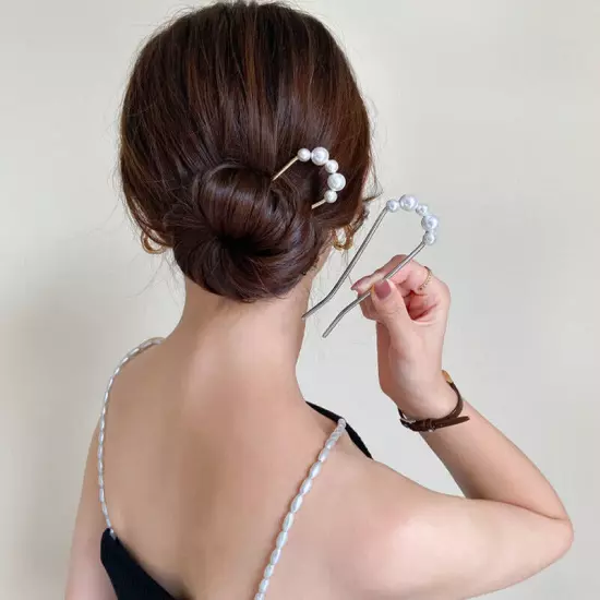 Pearl Hair Pin U Shaped Hair Fork Stick Metal Hair Clip French Fashion Hairstyle