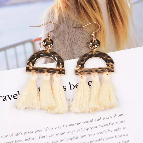 Fashion Women Bohemian Earrings Long Tassel Fringe Drop Dangle Ear Stud Jewelry