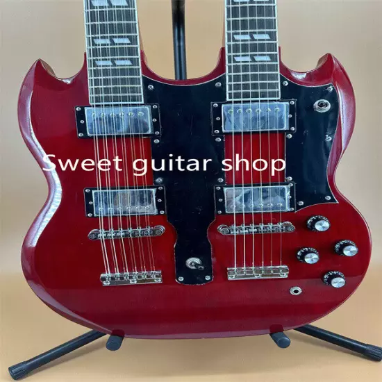 Red Electric Guitar SG Double Wine 6+12-Strings HH Pickup Fixed Bridge Fast Ship