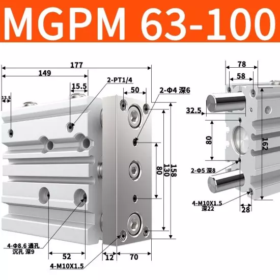 For MGPM63-25Z MGPM63-50Z 75Z 100Z 125Z 150Z 175Z MGPM63-200Z 250Z 300Z Cylinder