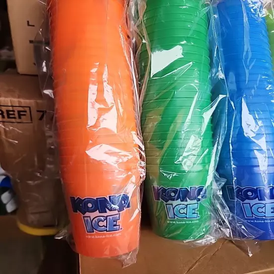 4 Sleeves,25 In Each Kona Ice BPA Free Plastic Cups 16oz 100 PC Total.