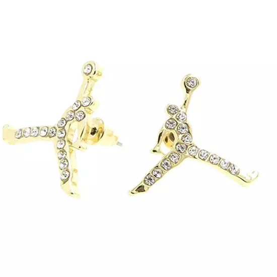 NEW MICHAEL JORDAN GOLD - PLATED PAIR STUD EARRINGS CLEAR JUMPMAN JUMP MAN