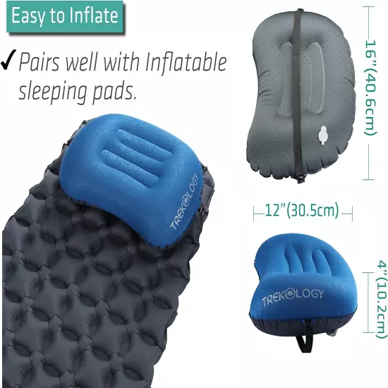 Ultralight Inflatable Camping Travel Pillow - ALUFT 2.0 Compressible, Compact, C