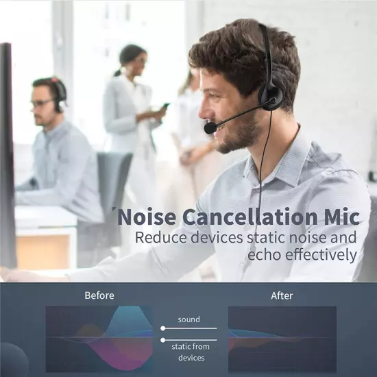 USB Headset Headphone with Microphone Noise Cancelling for PC Computer Call Chat