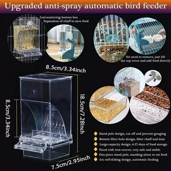 2 PCS Bird Feeders Bird Feeding Cage Transparent Parakeet Seed Container8642