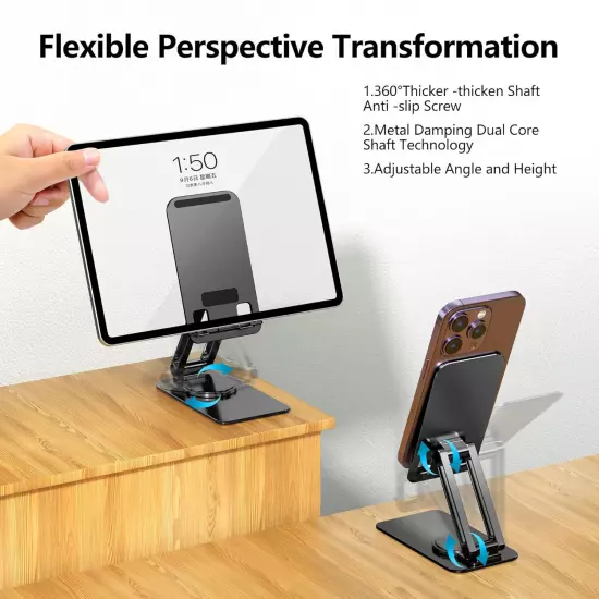 Cell Phone Stand Holder Multi Angle Adjustable Height 360 Rotation Foldable