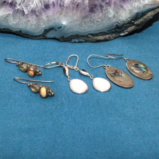 Assortment of 3 Vintage Sterling Silver Stone Accent Earrings - 19.9g