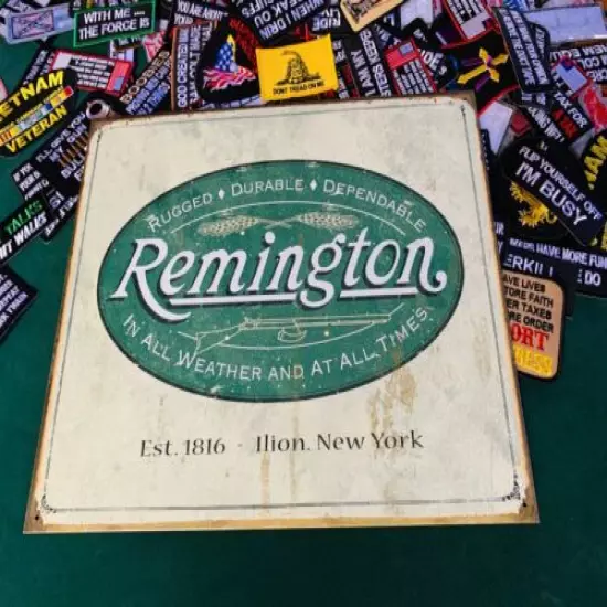 Remington Guns Rifles Logo Tin Metal Sign Dependable Rugged 1816 W/ FREE PATCH