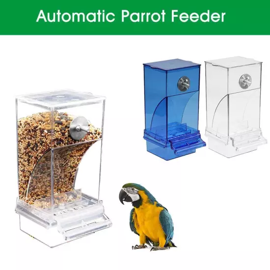 No Mess Bird Feeders Automatic Parrot Feeder Drinker Acrylic Food Containe.