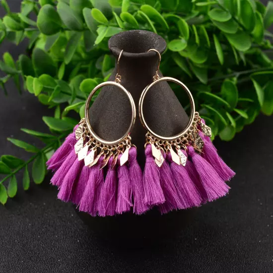 Fashion Women Bohemian Earrings Long Tassel Fringe Drop Dangle Ear Stud Jewelry