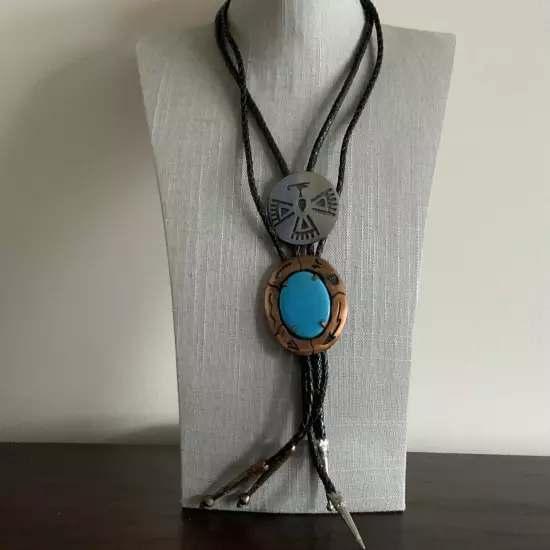 Set of two copper and silver tone south western bolo tie necklaces