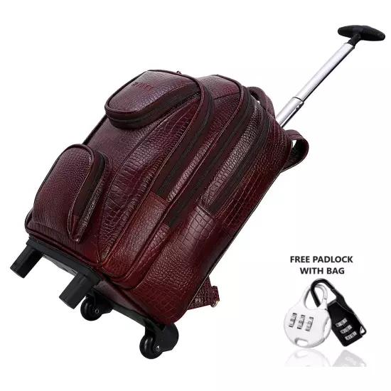 TOP GRAIN REAL LEATHER BACKPACK TROLLEY TRAVEL ROLLER CASE CABIN CHECKIN BACKPAC