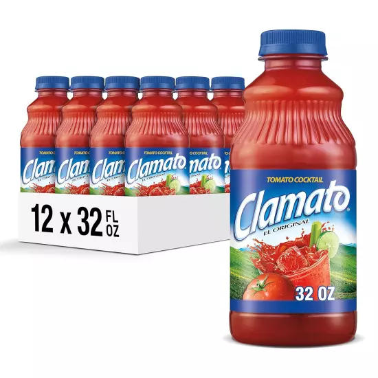 Clamato Original Tomato Cocktail, 32 fl oz bottle Pack of 12